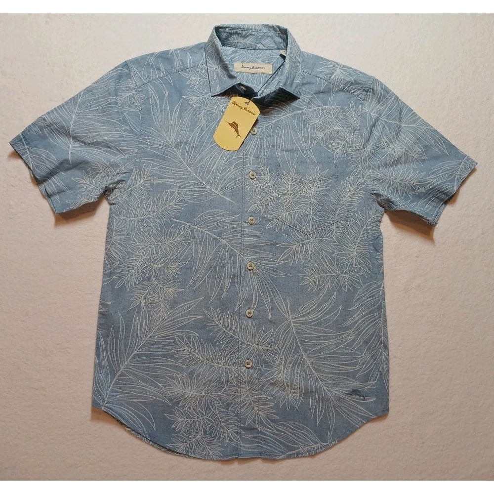 NWT Tommy Bahama Men's Small Shirt ST326961TX Light Blue Palm Leaf Button Up